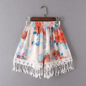 Short Femme  New  Women Casual Tessal Floral Print Loose Elastic High Waist Lacing Chiffon Shorts Women Beach #63 GS