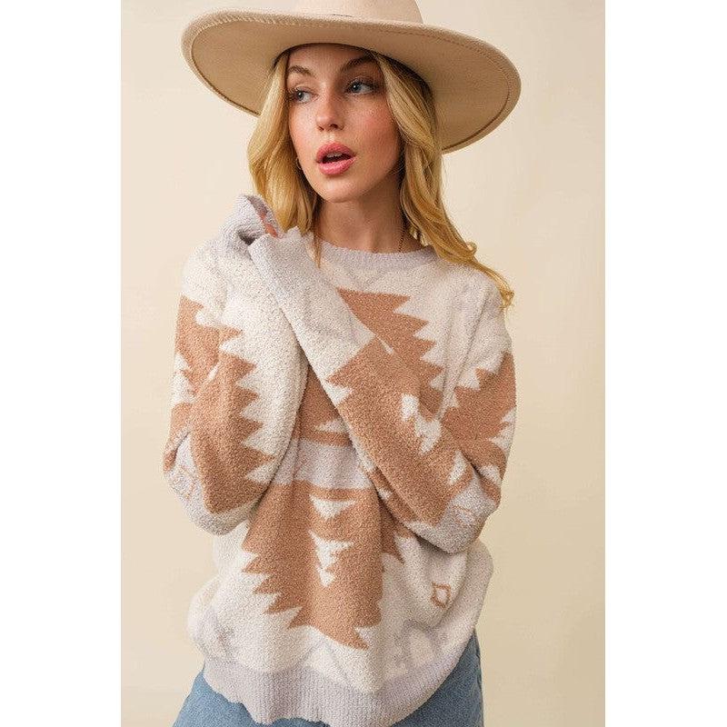 Silvy Mocha Aztec Soft Knit Sweater