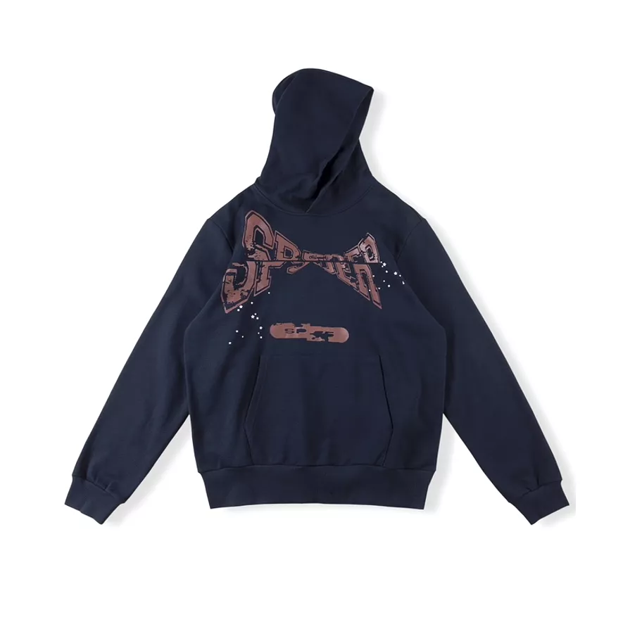 Sp5der Cropped Hoodie Navy Blue 12.12