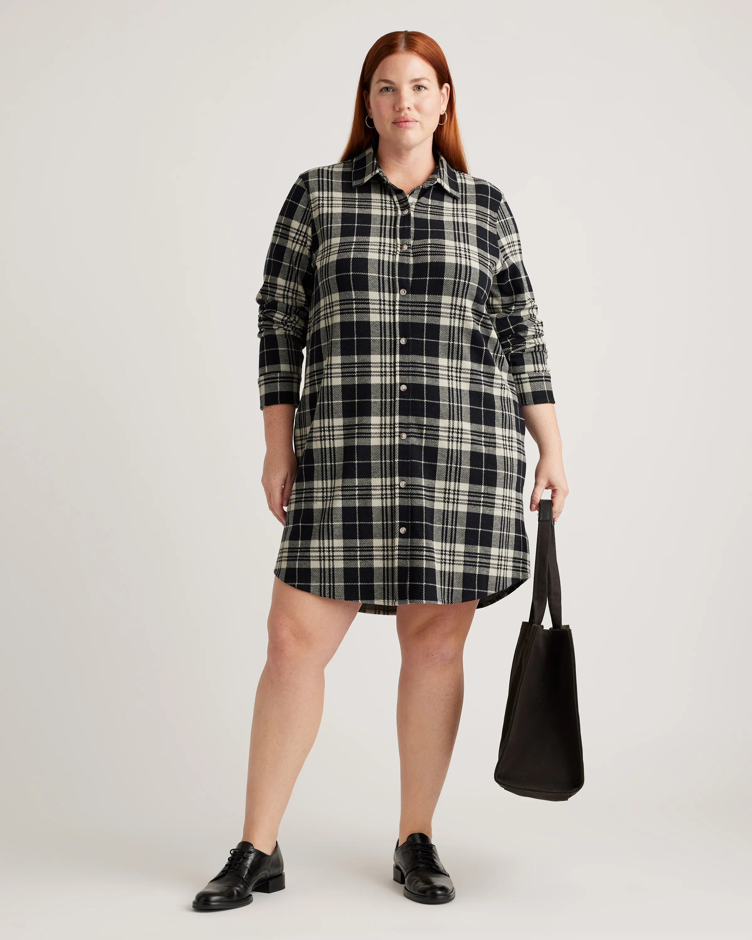 Stretch Sweater Fleece Shirt Dress