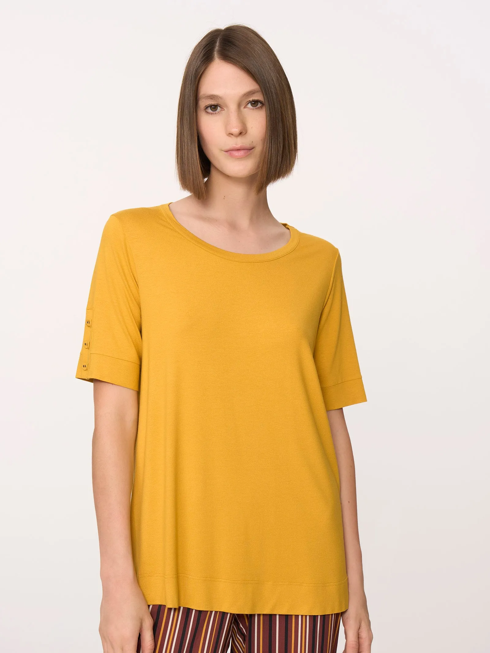 T-shirt girocollo con bottoni in Viscosa Summer  - Aventurine