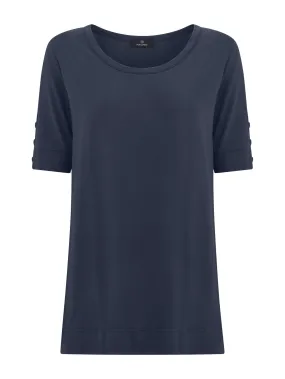 T-shirt girocollo con bottoni in Viscosa Summer  - Bleu