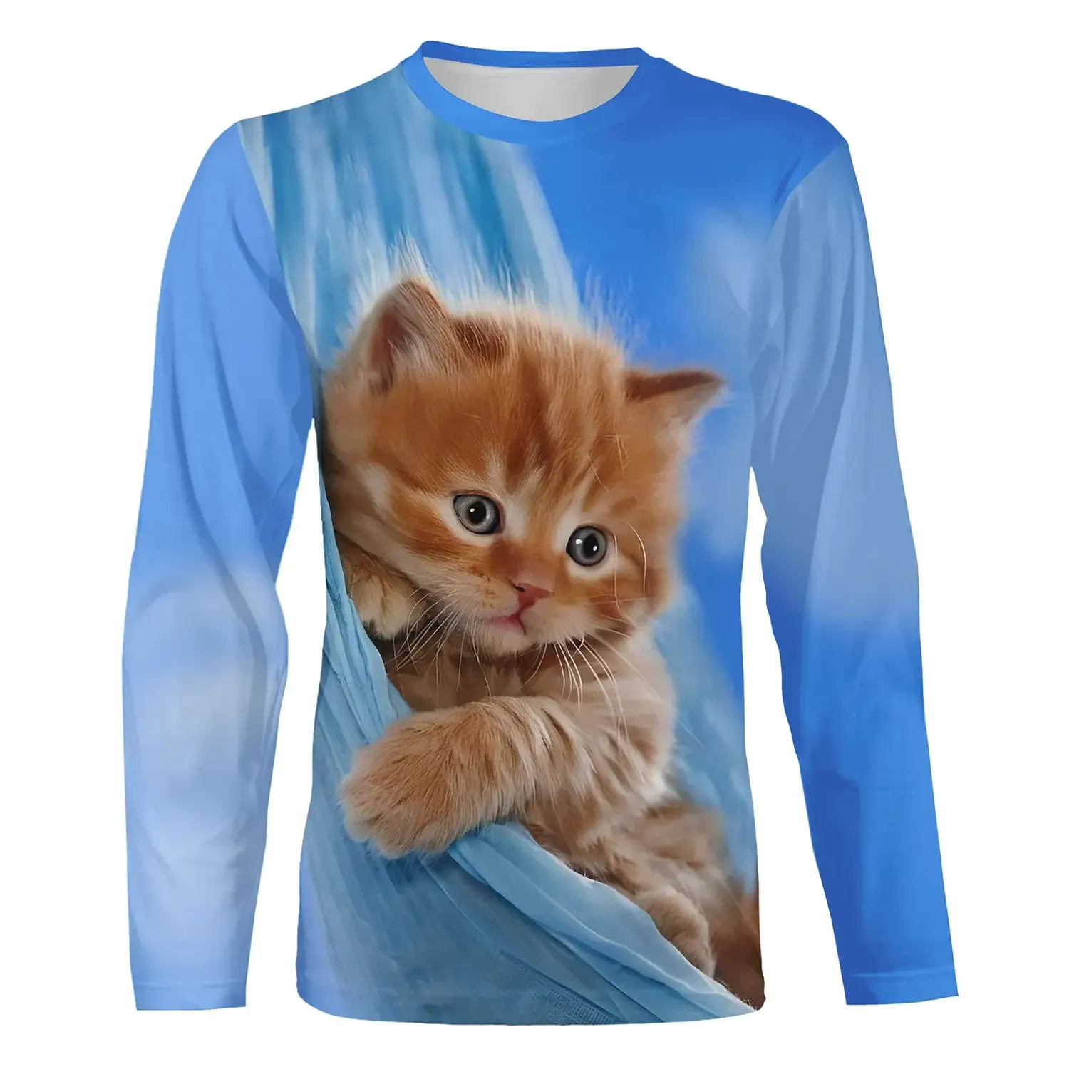 T shirt Homme Femme Bleu 3D Imprimer Chat Mignon Du Quotidien Fin De Semaine Basique Col Rond - CT16012317