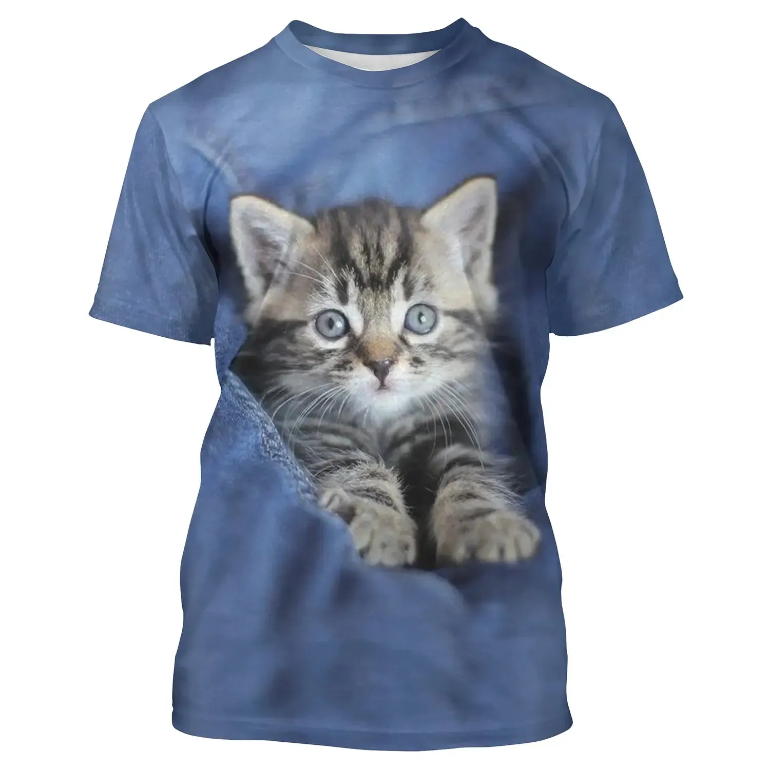 T shirt Homme Femme Bleu 3D Imprimer Chat Mignon Du Quotidien Fin De Semaine Col Rond Normal - CT16012318