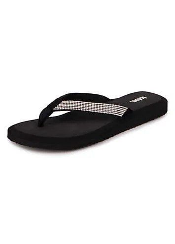 Totes Ladies Black Beaded Toe Post Sandals | Kaleidoscope