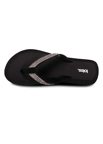 Totes Ladies Black Beaded Toe Post Sandals | Kaleidoscope