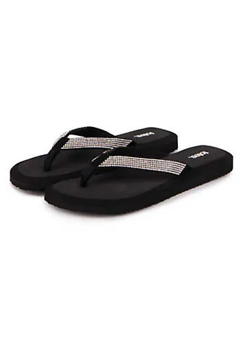 Totes Ladies Black Beaded Toe Post Sandals | Kaleidoscope