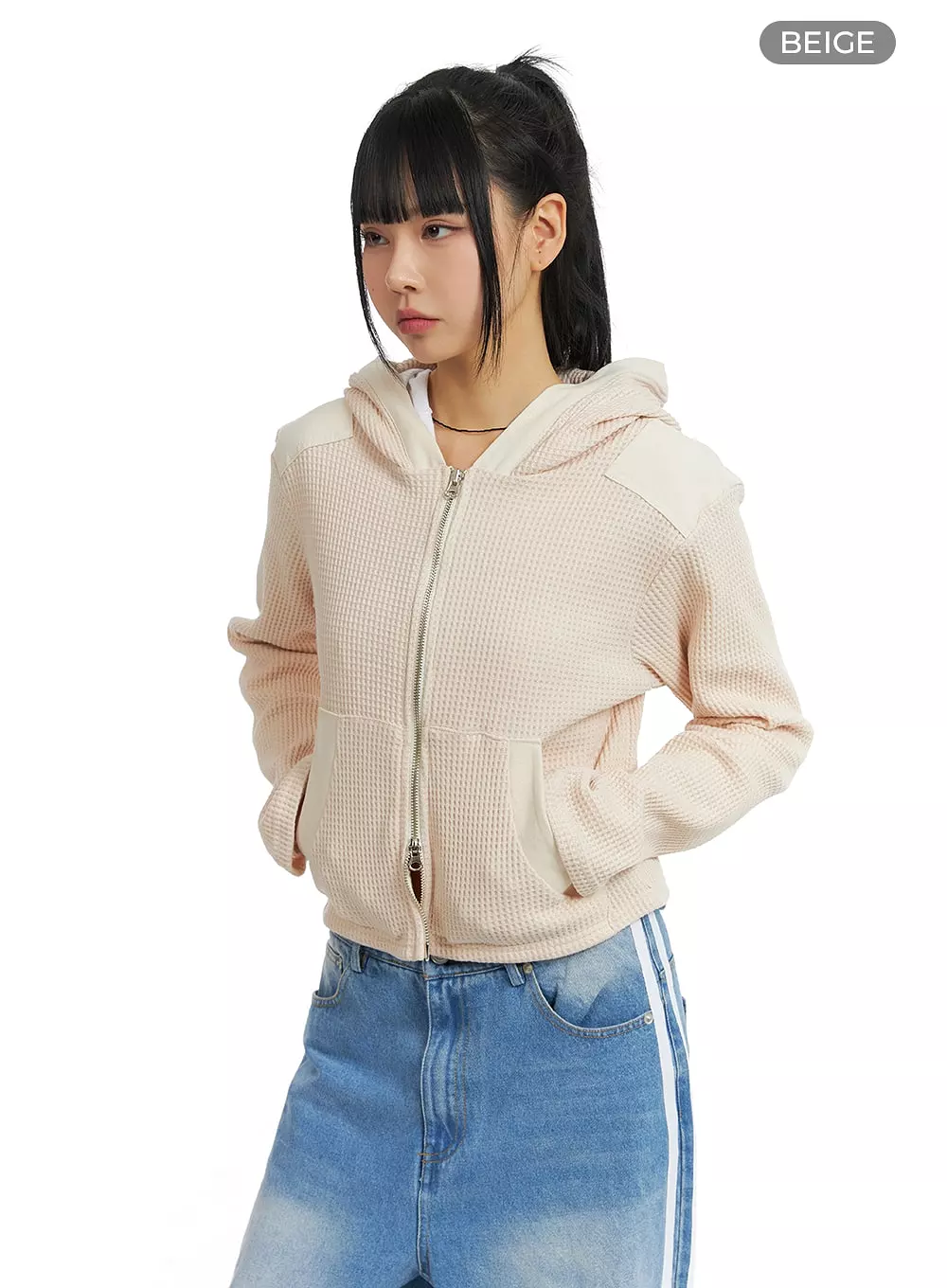 Two-Tone Cropped Hoodie Jacket CM407