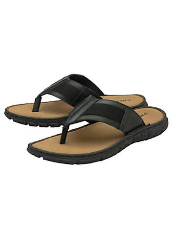 Vikram Black Leather Toe Post Sandals by Dunlop | Look Again