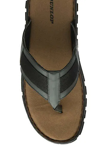 Vikram Black Leather Toe Post Sandals by Dunlop | Look Again