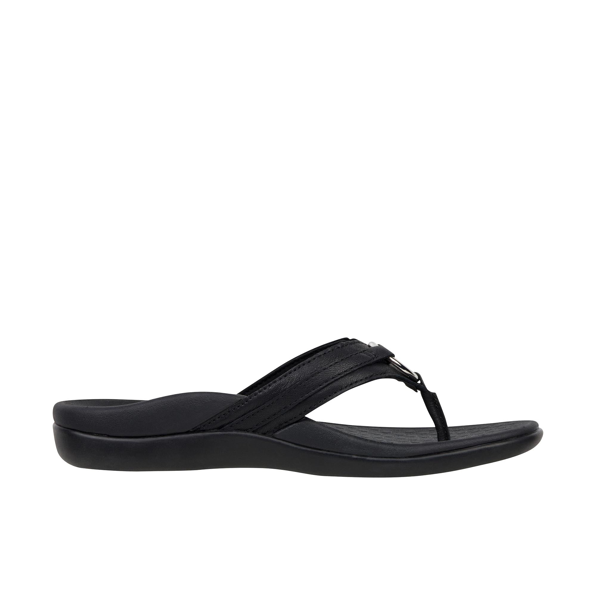 Vionic Womens Tide Aloe Toe Post Sandal Black Leather