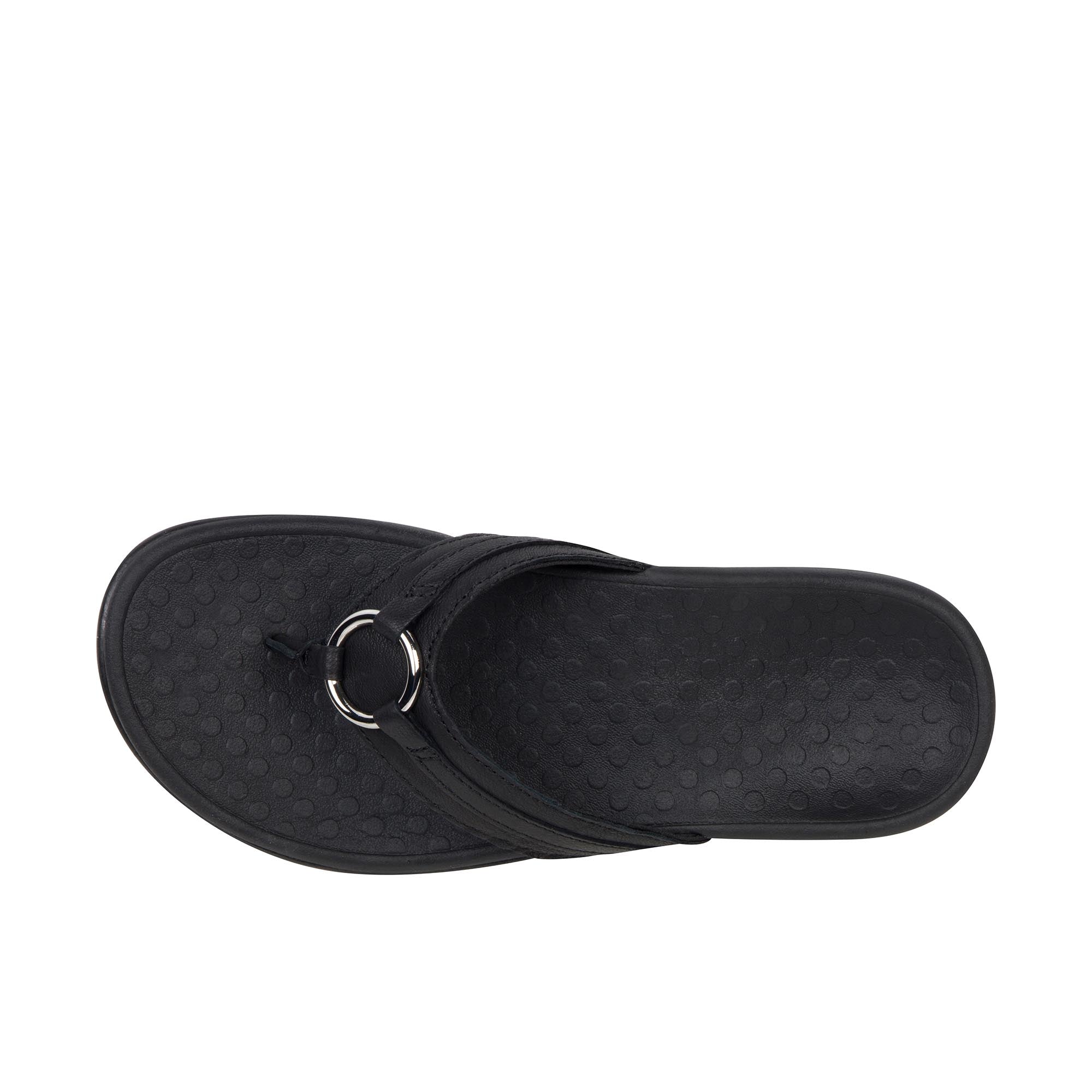 Vionic Womens Tide Aloe Toe Post Sandal Black Leather