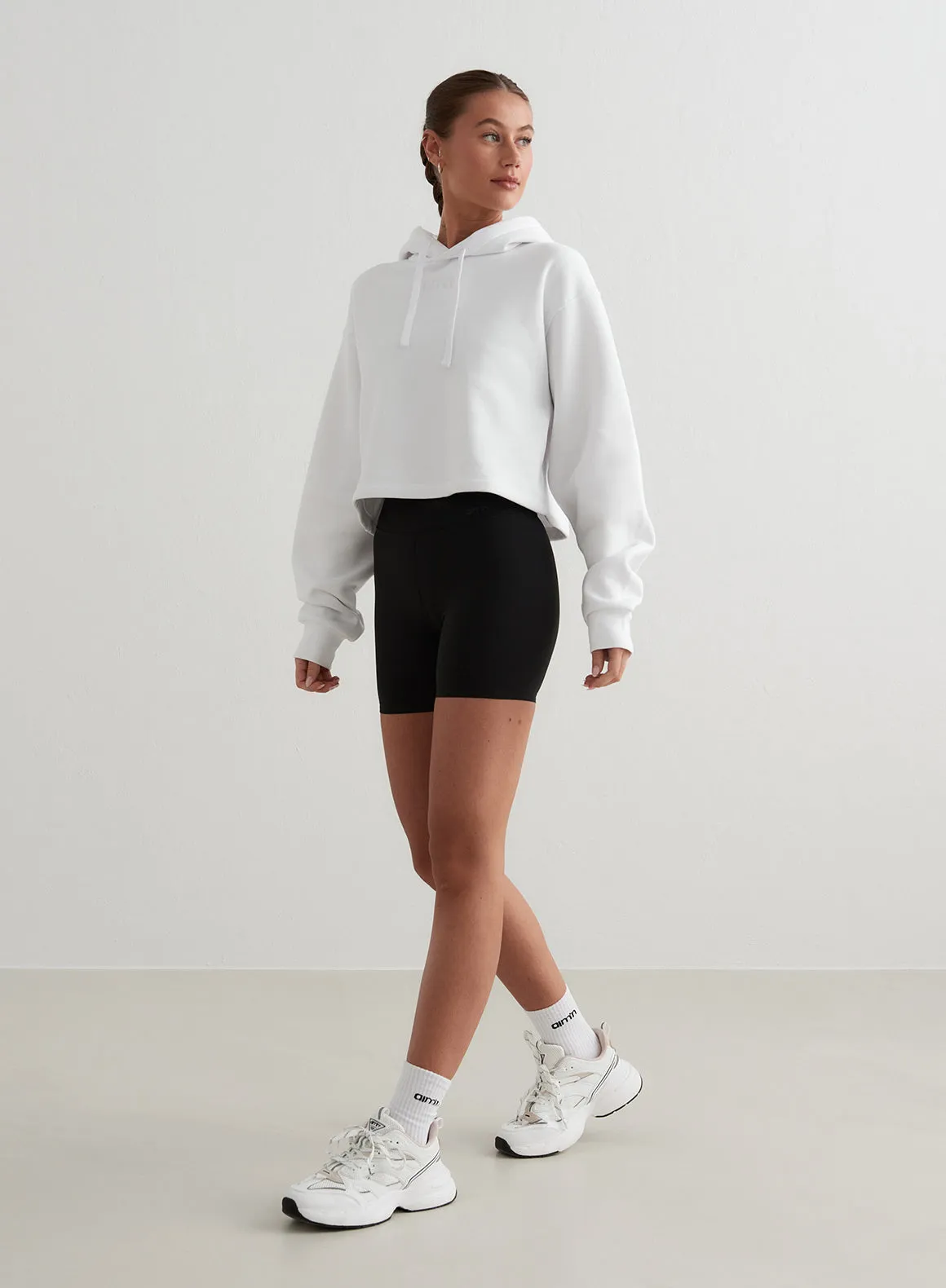 White Cropped Hoodie