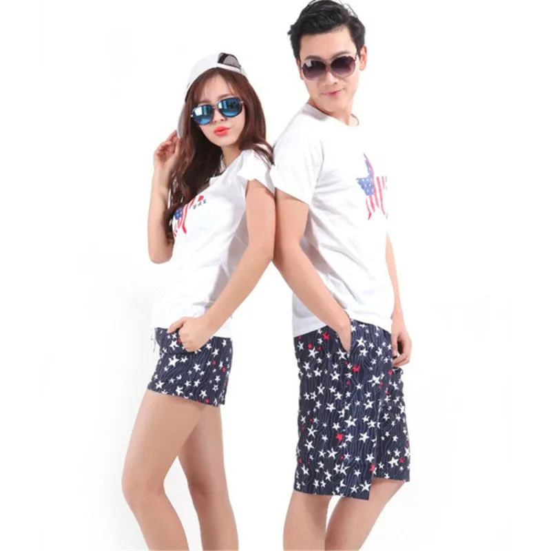 Women Men Lovers Couple Dots Short Pants Beach Board Shorts BlackSM6