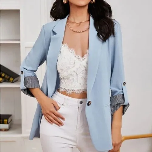 Women's Fashion Solid Color Patchwork Single Breasted Blazer Blazer