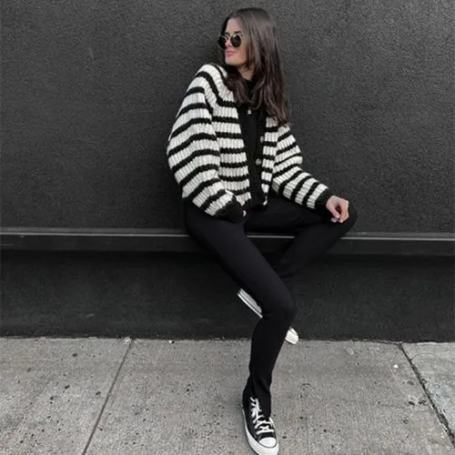 Women's Sweater Long Sleeve Sweaters & Cardigans Casual Stripe