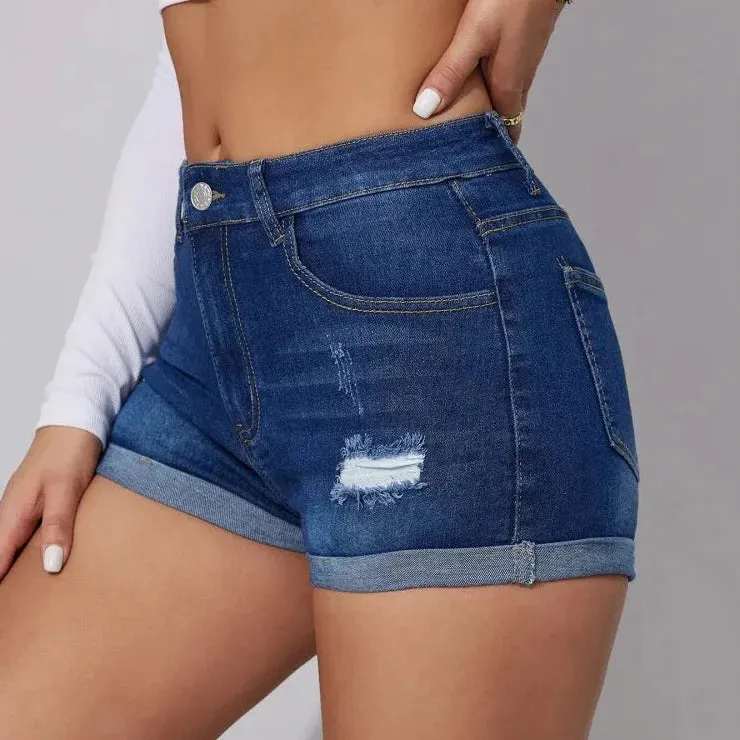 Women's Sexy Summer Ripped Tight Curled Casual Jean Shorts