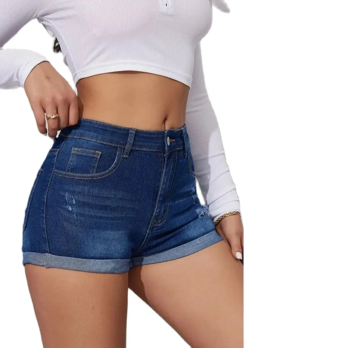 Women's Sexy Summer Ripped Tight Curled Casual Jean Shorts