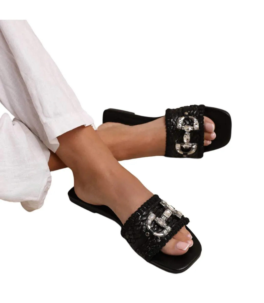 Womens/ladies align jewel flat sandals black Where´s That From