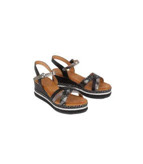 Womens/ladies amber wide wedge sandals black Good For The Sole