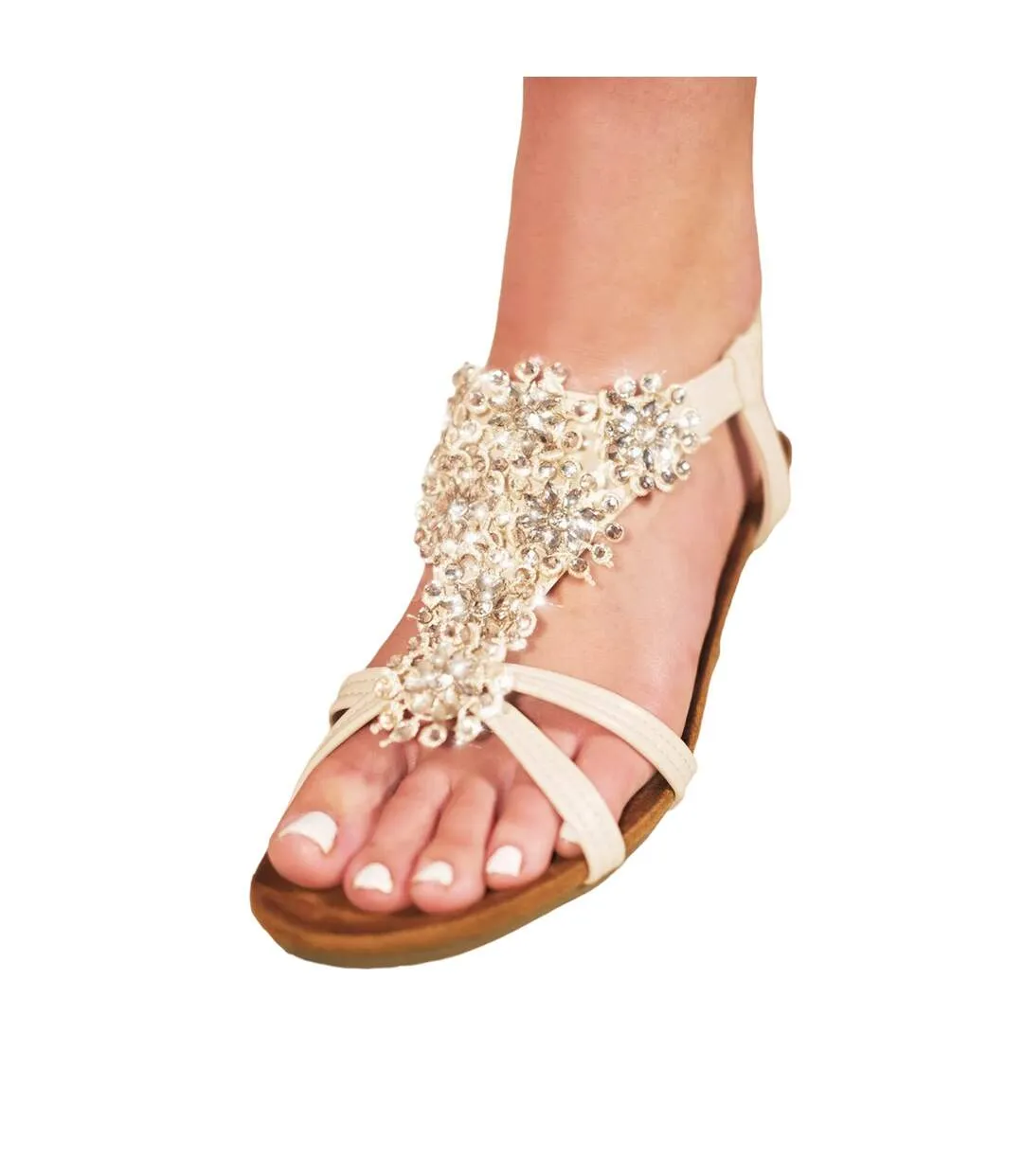 Womens/ladies cevedo diamante flowers pu low wedge sandals nude Where´s That From