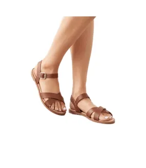 Womens/ladies florence crossover side strap flat sandals tan Dorothy Perkins