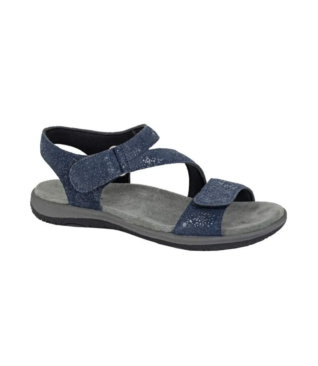 Womens/ladies foil print suede sandals navy Mod Comfys