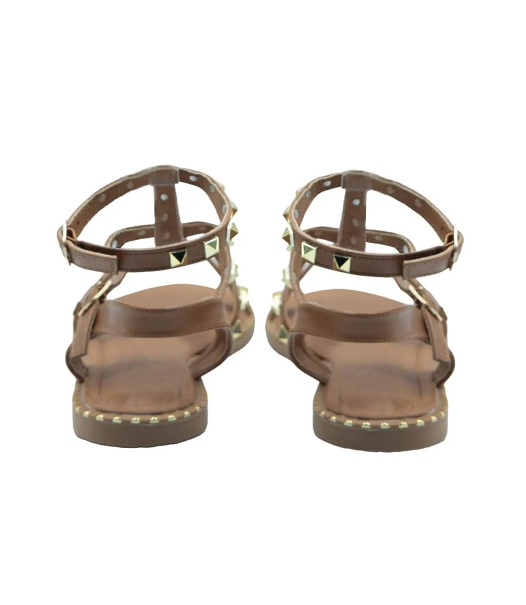 Womens/ladies natalia studded pu gladiator sandals tan Where´s That From