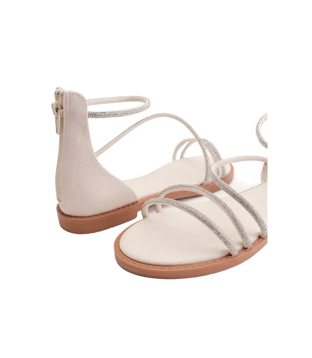 Womens/ladies palmira diamante pu strappy flatform sandals cream Where´s That From